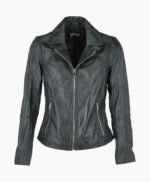 Women's Leather Biker Jacket Green El Dorado