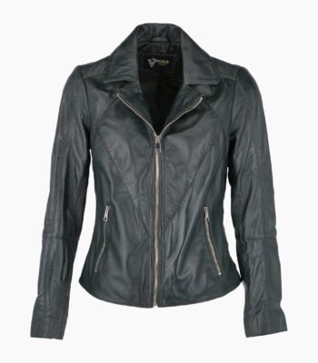 Women's Leather Biker Jacket Green El Dorado