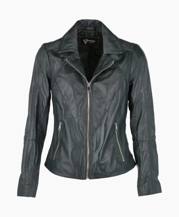 Women's Leather Biker Jacket Green El Dorado