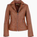 Women's Leather Biker Jacket Tan El Dorado