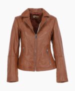 Women's Leather Biker Jacket Tan El Dorado