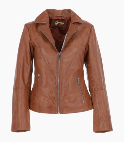Women's Leather Biker Jacket Tan El Dorado