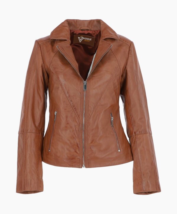 Women's Leather Biker Jacket Tan El Dorado