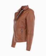 Women's Leather Biker Jacket Tan El Dorado