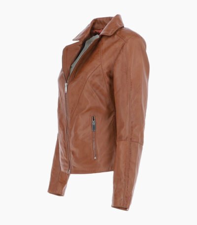 Women's Leather Biker Jacket Tan El Dorado