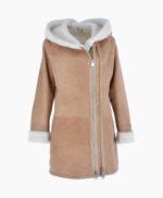 Women's Sheepskin Hooded Coat Tan Brockton