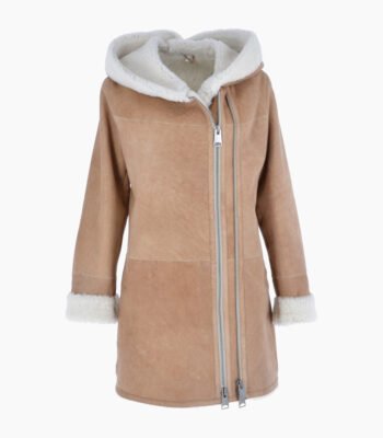 Women's Sheepskin Hooded Coat Tan Brockton