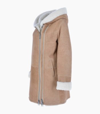 Women's Sheepskin Hooded Coat Tan Brockton