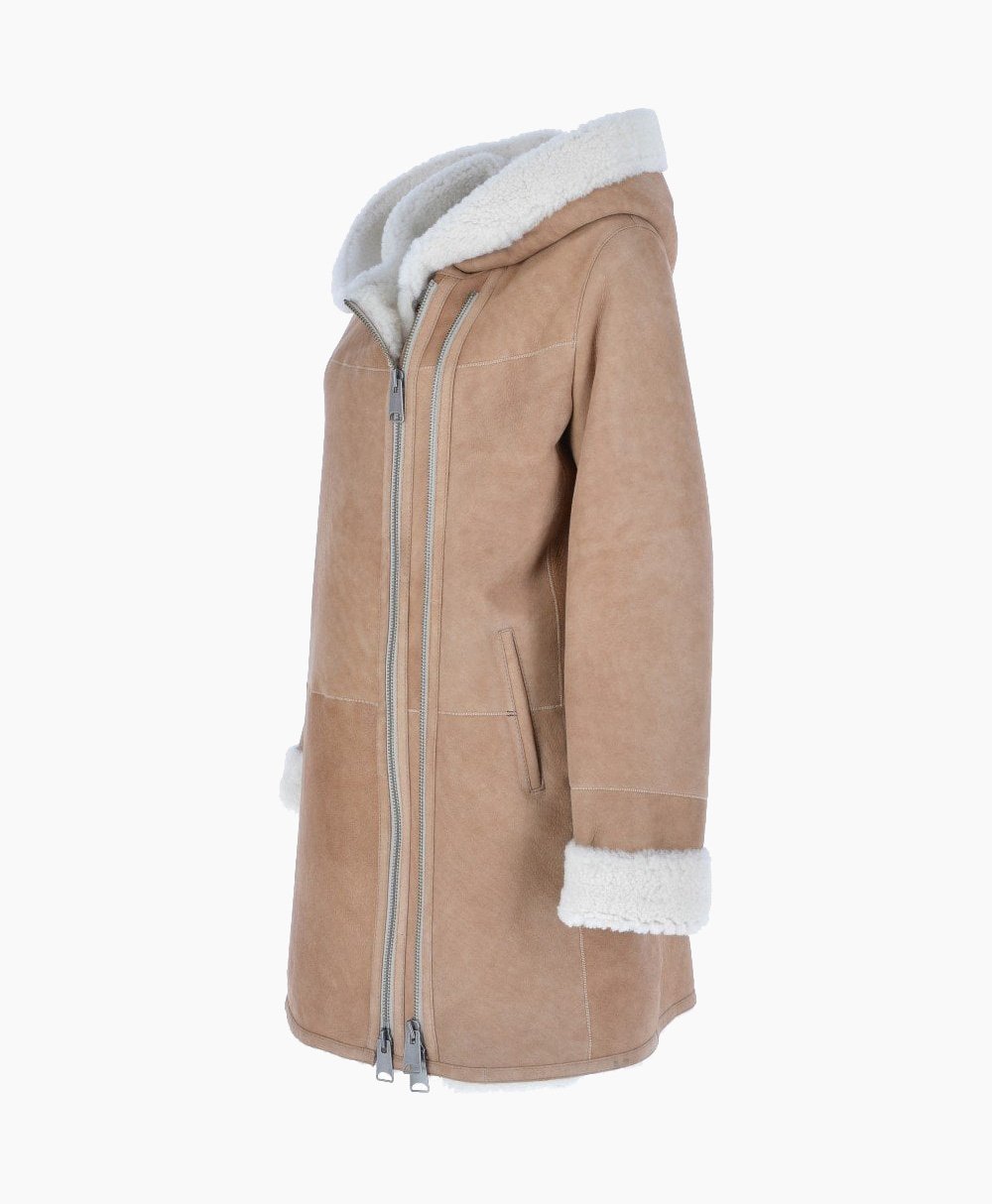 Women's Sheepskin Hooded Coat Tan Brockton Women's Sheepskin Hooded Coat Tan Brockton