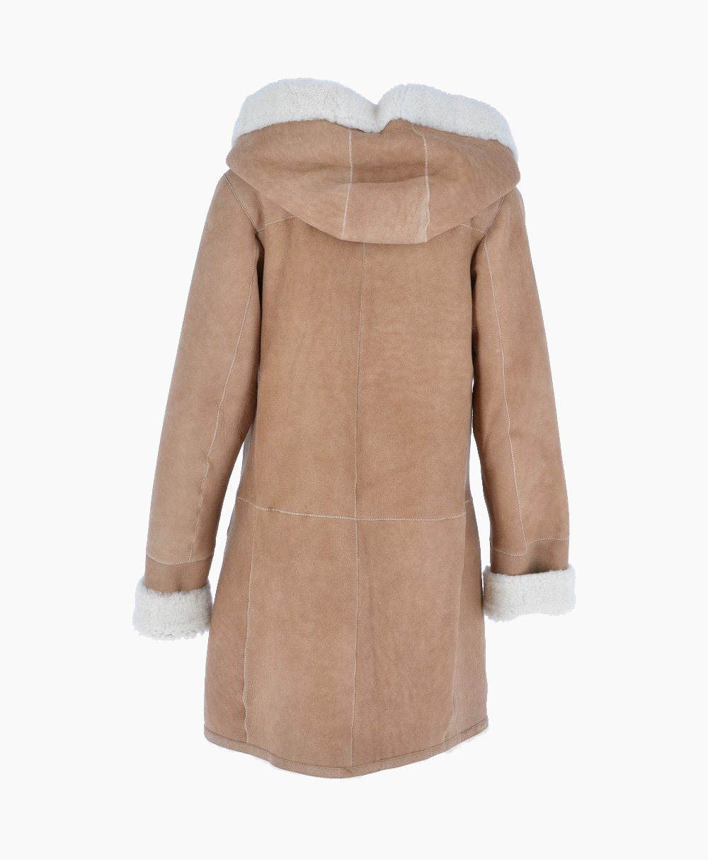 Women's Sheepskin Hooded Coat Tan Brockton Women's Sheepskin Hooded Coat Tan Brockton