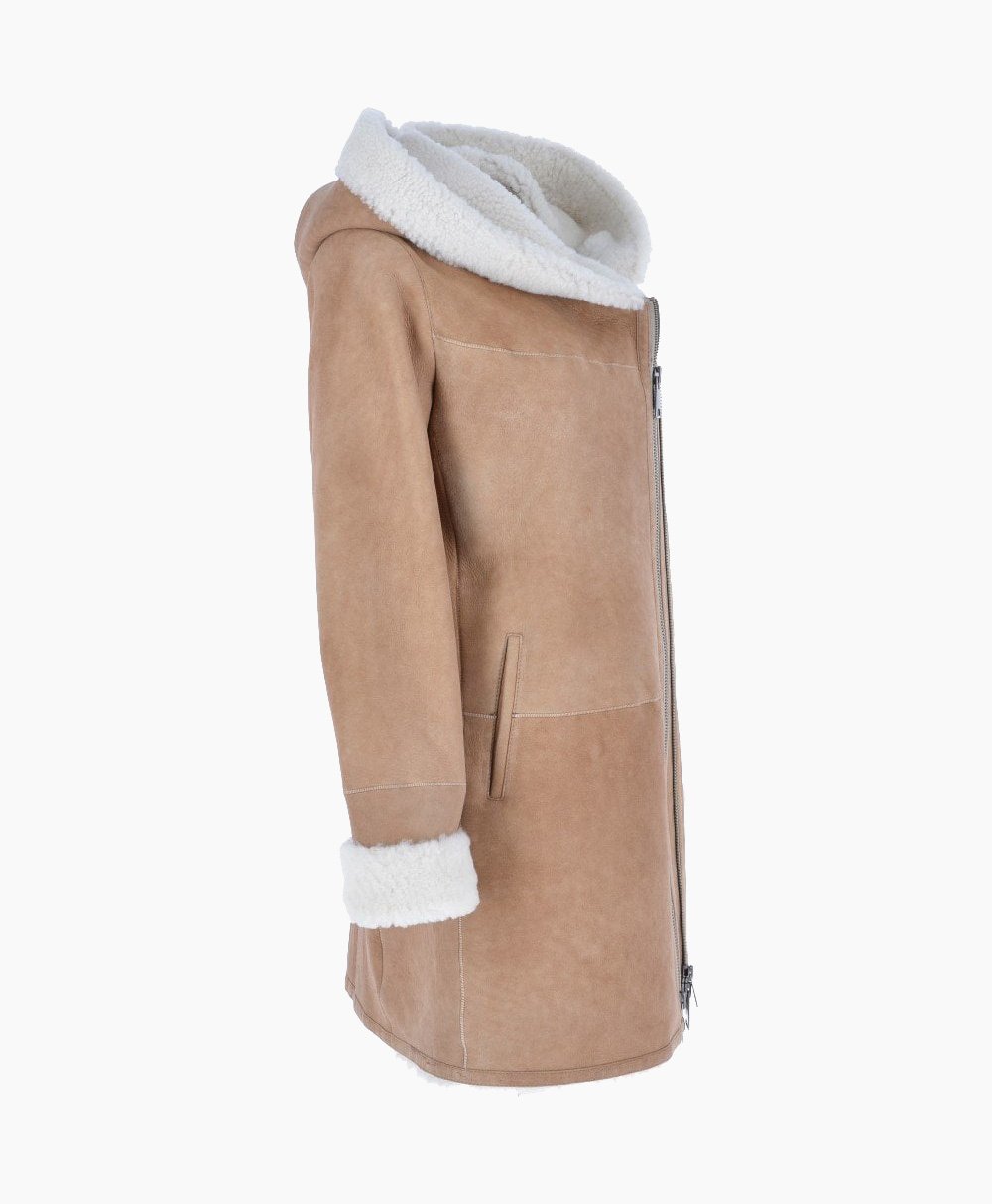 Women's Sheepskin Hooded Coat Tan Brockton Women's Sheepskin Hooded Coat Tan Brockton