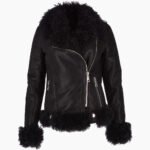 Women's Sheepskin Suede Pilot Jacket Black Everett
