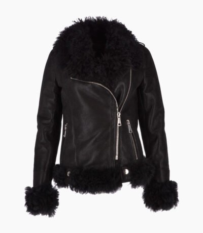 Women's Sheepskin Suede Pilot Jacket Black Everett