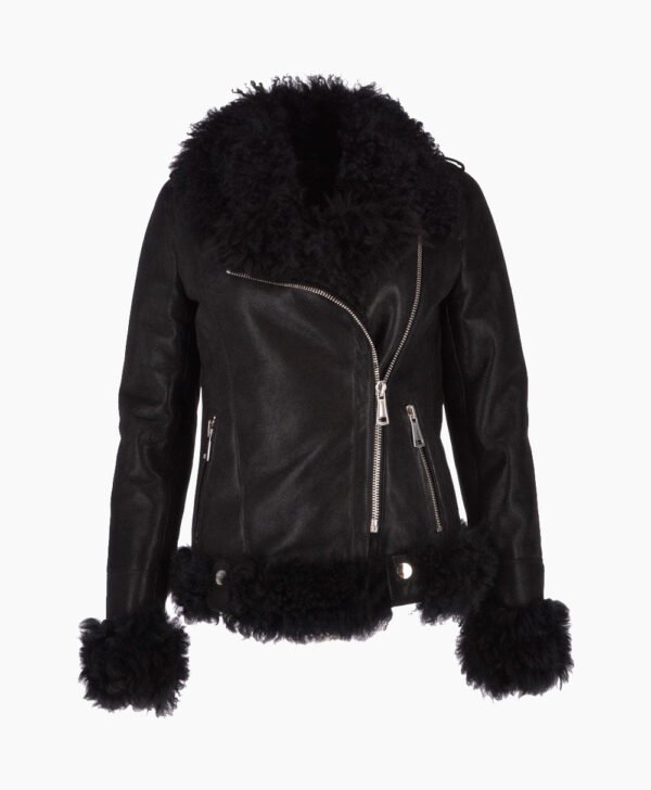 Women's Sheepskin Suede Pilot Jacket Black Everett