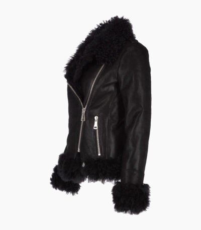 Women's Sheepskin Suede Pilot Jacket Black Everett