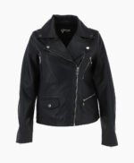 Women's Leather Biker Jacket Black Clanton