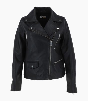Women's Leather Biker Jacket Black Clanton
