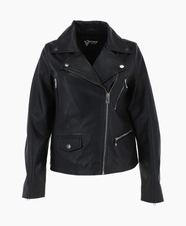 Women's Leather Biker Jacket Black Clanton