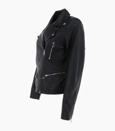 Women's Leather Biker Jacket Black Clanton