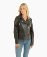 Women's Leather Biker Jacket Black Clanton
