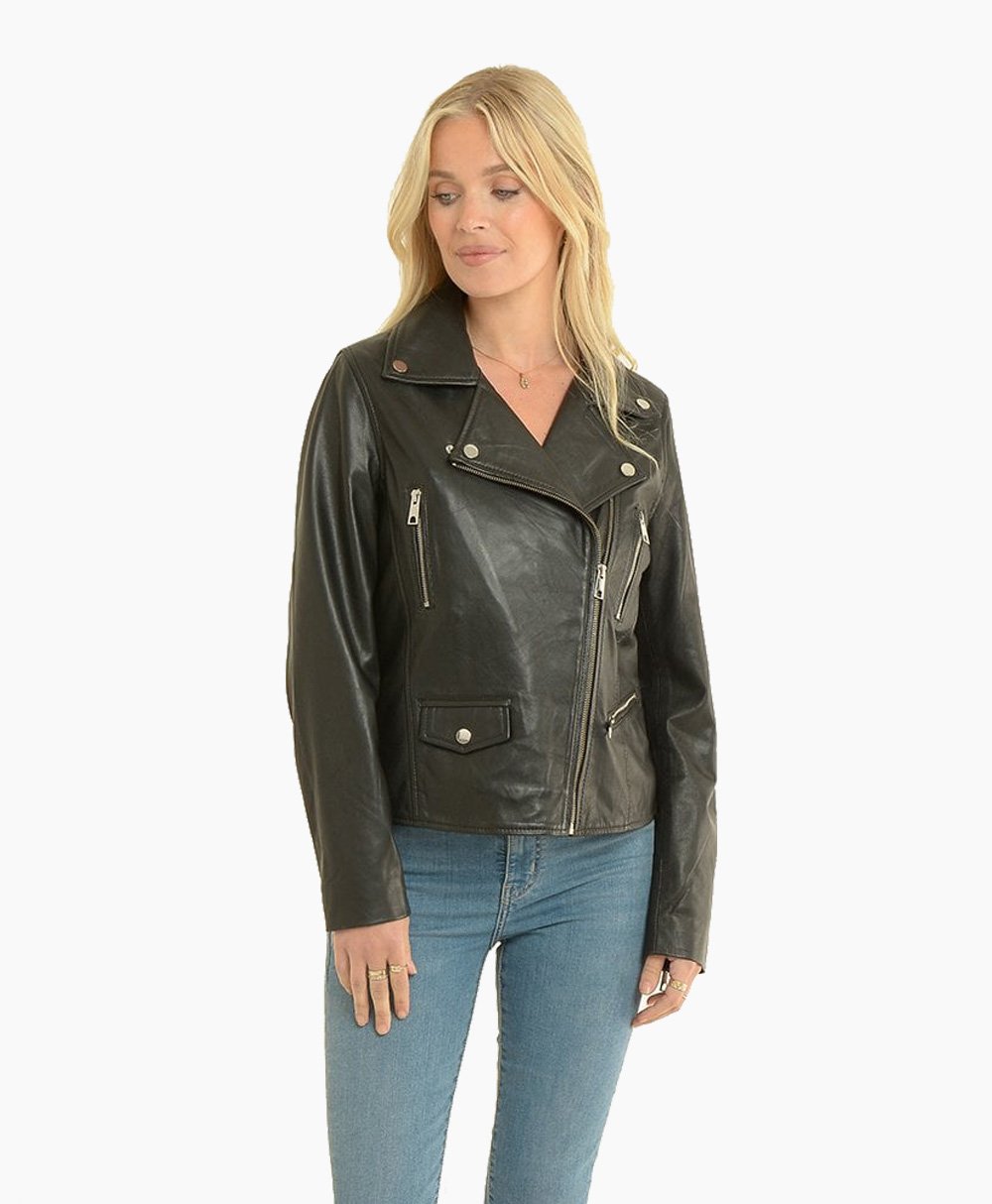 Women's Leather Biker Jacket Black Clanton Women's Leather Biker Jacket Black Clanton