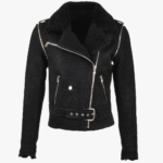 Women's Leather Biker Pilot Jacket Black Saugus