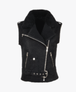 Women's Leather Biker Pilot Jacket Black Saugus