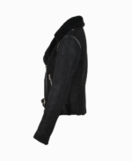 Women's Leather Biker Pilot Jacket Black Saugus