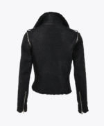 Women's Leather Biker Pilot Jacket Black Saugus