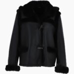 Women's Shearling Hooded Jacket Black Leominster