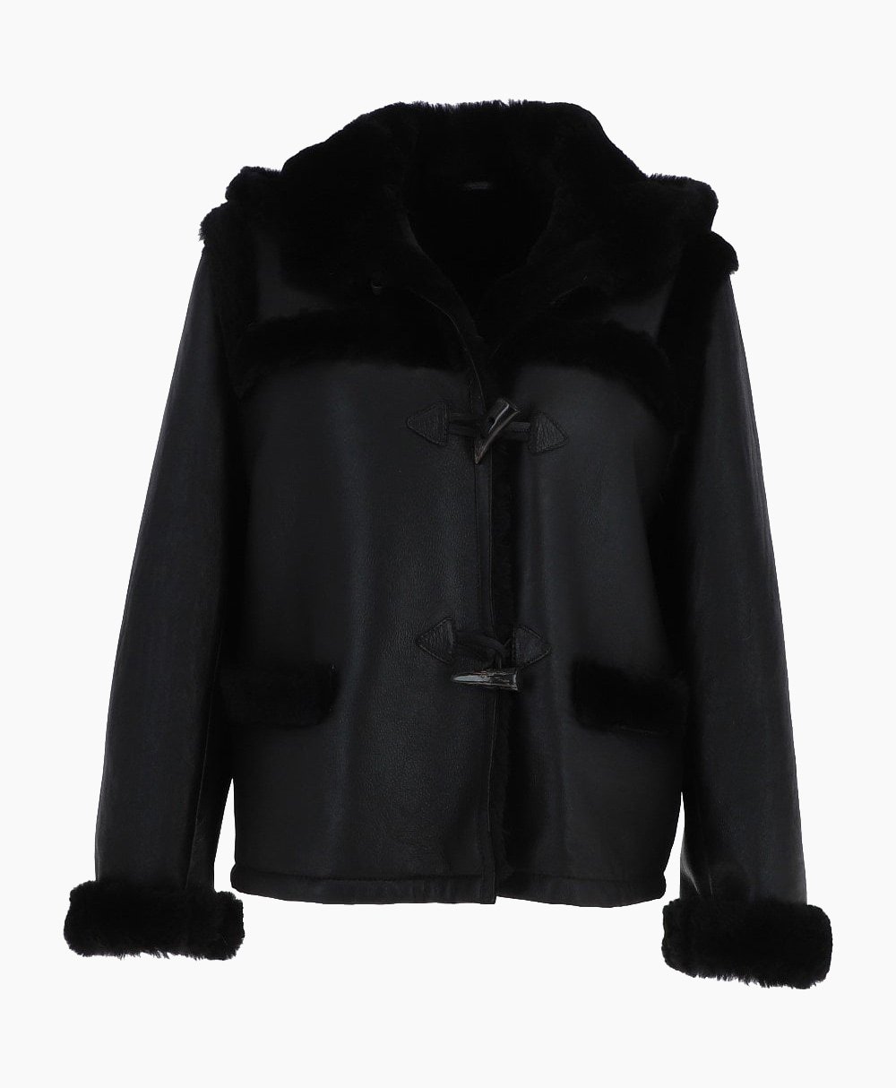 Women's Shearling Hooded Jacket Black Leominster Women's Shearling Hooded Jacket Black Leominster