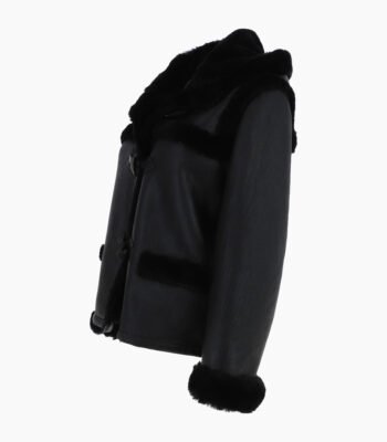 Women's Shearling Hooded Jacket Black Leominster