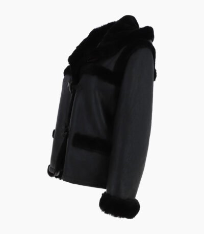 Women's Shearling Hooded Jacket Black Leominster