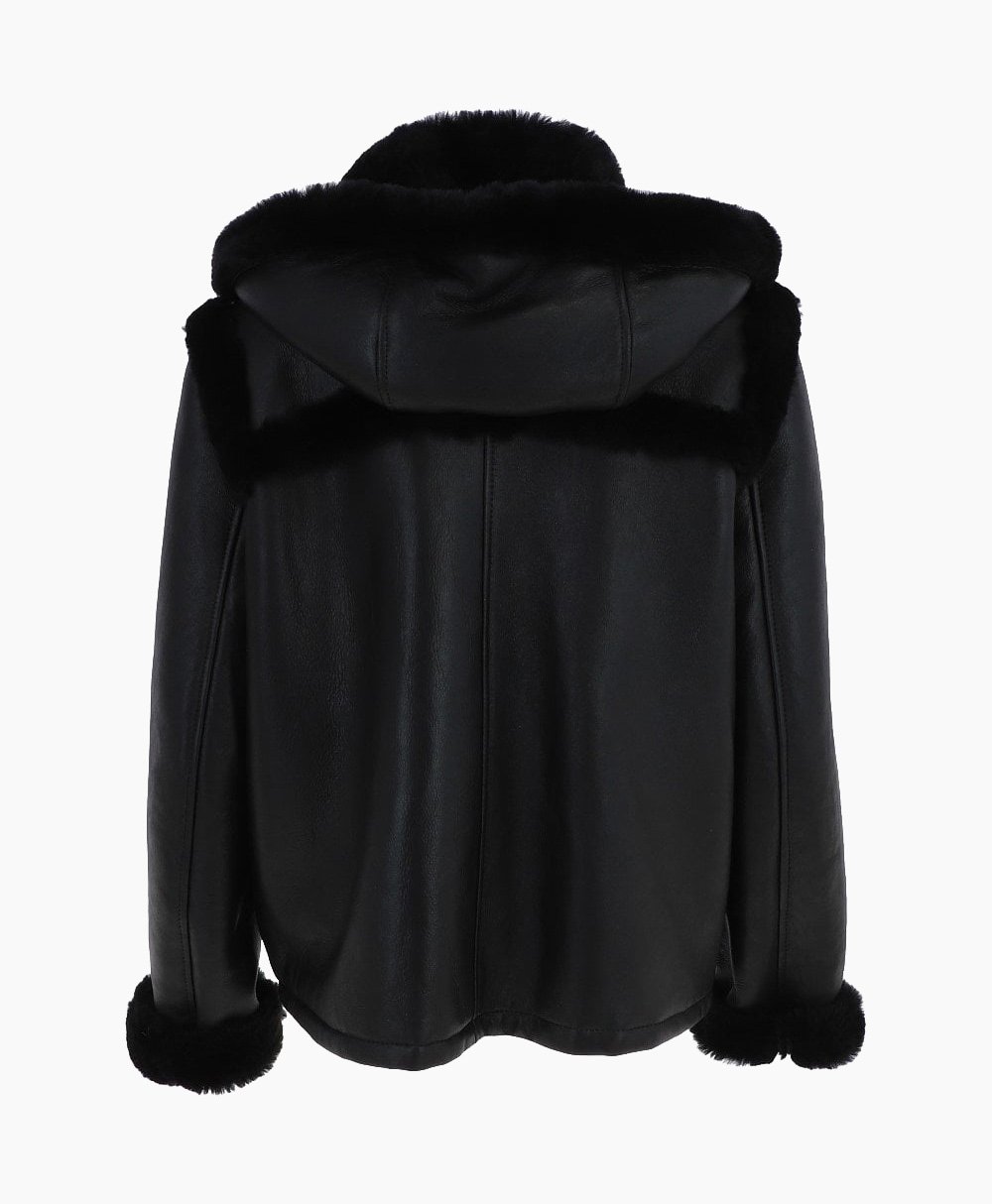 Women's Shearling Hooded Jacket Black Leominster Women's Shearling Hooded Jacket Black Leominster