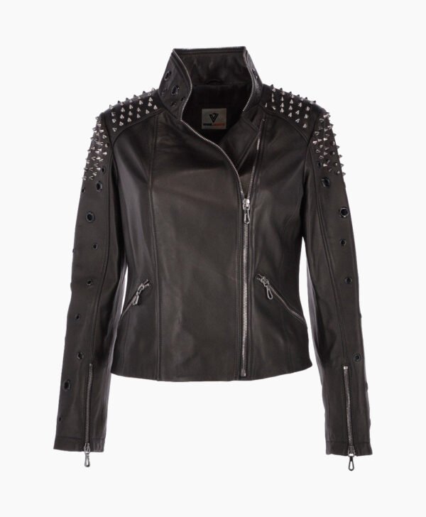 Women's Leather Biker Jacket Black Cadillac