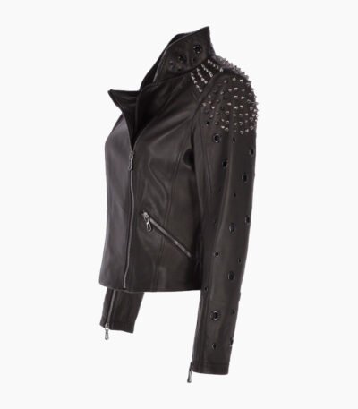 Women's Leather Biker Jacket Black Cadillac