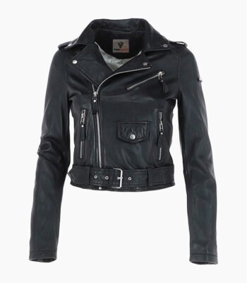 Women's Leather Biker Jacket Black Grayling