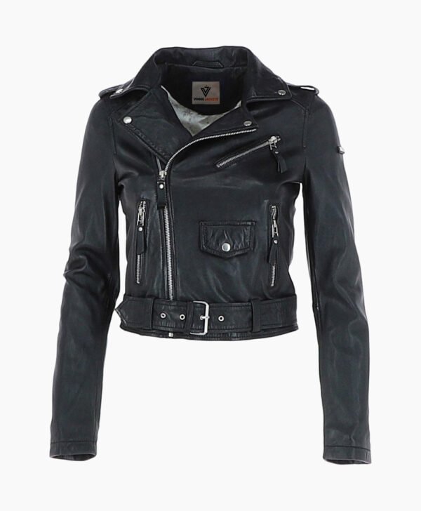 Women's Leather Biker Jacket Black Grayling