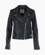 Women's Leather Biker Jacket Black Webster