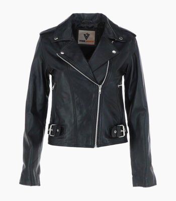 Women's Leather Biker Jacket Black Webster