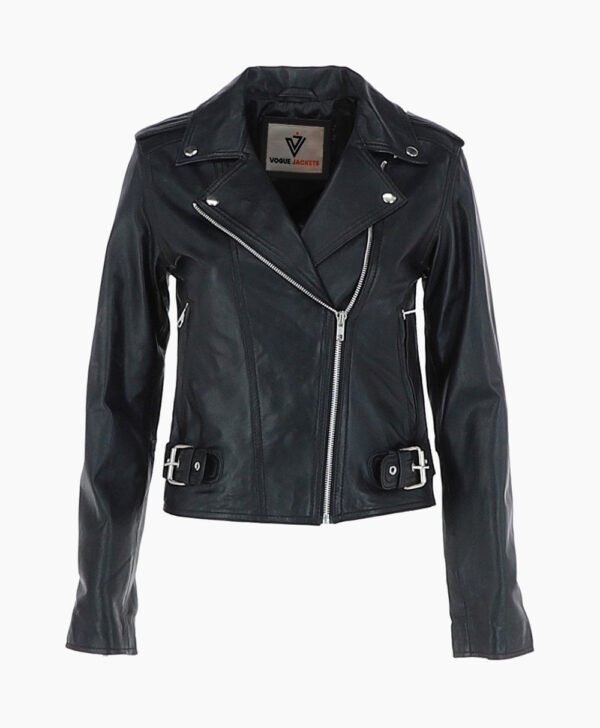 Women's Leather Biker Jacket Black Webster
