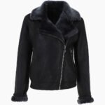 Women's Shearling Sheepskin Aviator Jacket Black Lenox