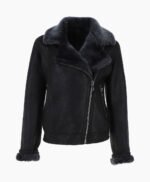 Women's Shearling Sheepskin Aviator Jacket Black Lenox