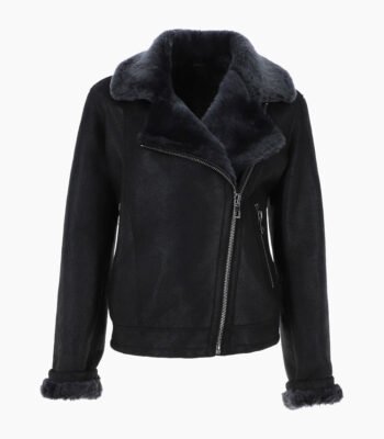 Women's Shearling Sheepskin Aviator Jacket Black Lenox
