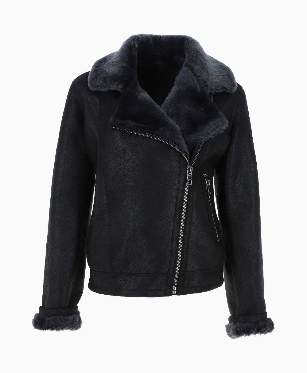 Women's Shearling Sheepskin Aviator Jacket Black Lenox Women's Shearling Sheepskin Aviator Jacket Black Lenox