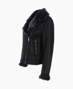 Women's Shearling Sheepskin Aviator Jacket Black Lenox