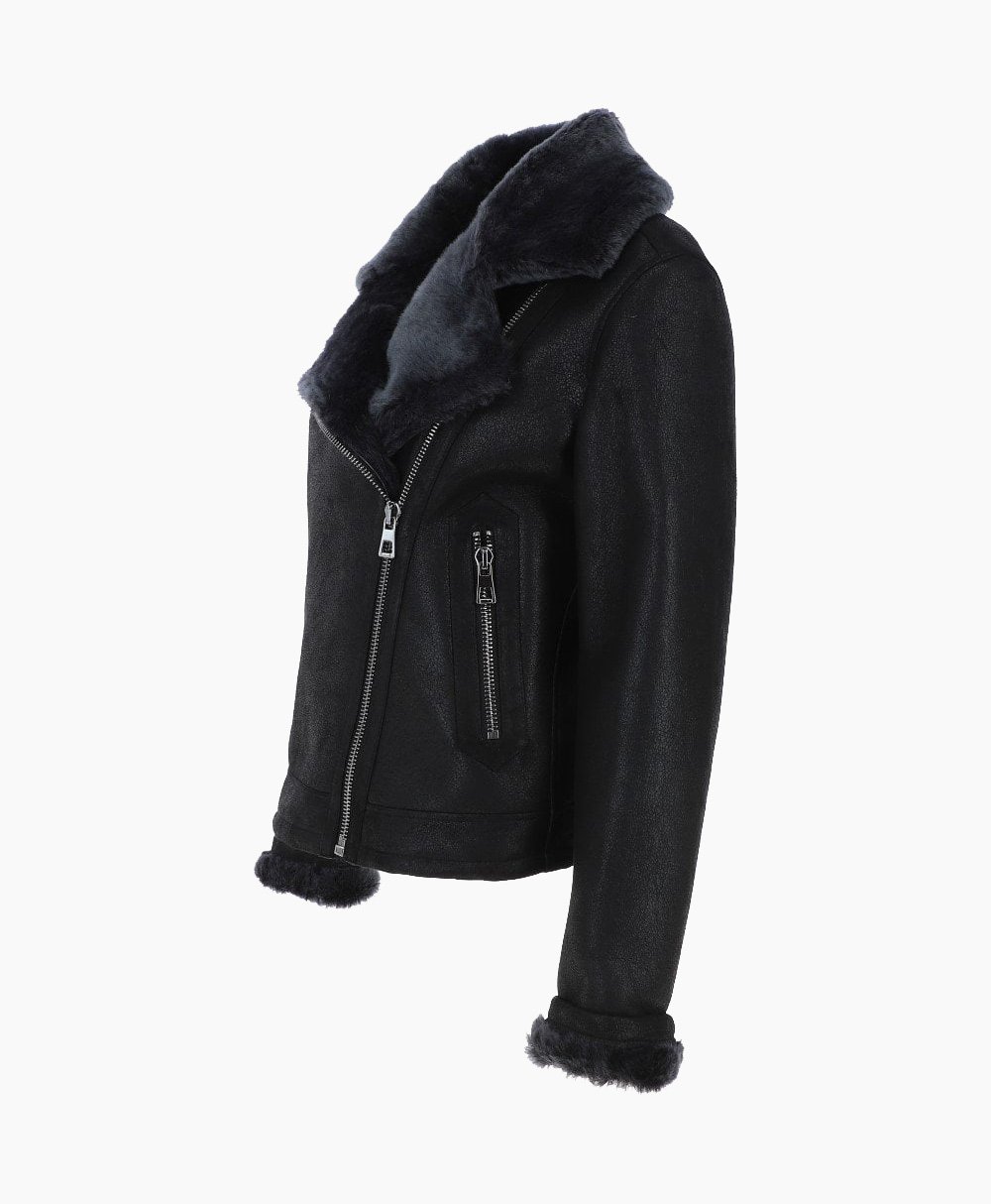 Women's Shearling Sheepskin Aviator Jacket Black Lenox Women's Shearling Sheepskin Aviator Jacket Black Lenox