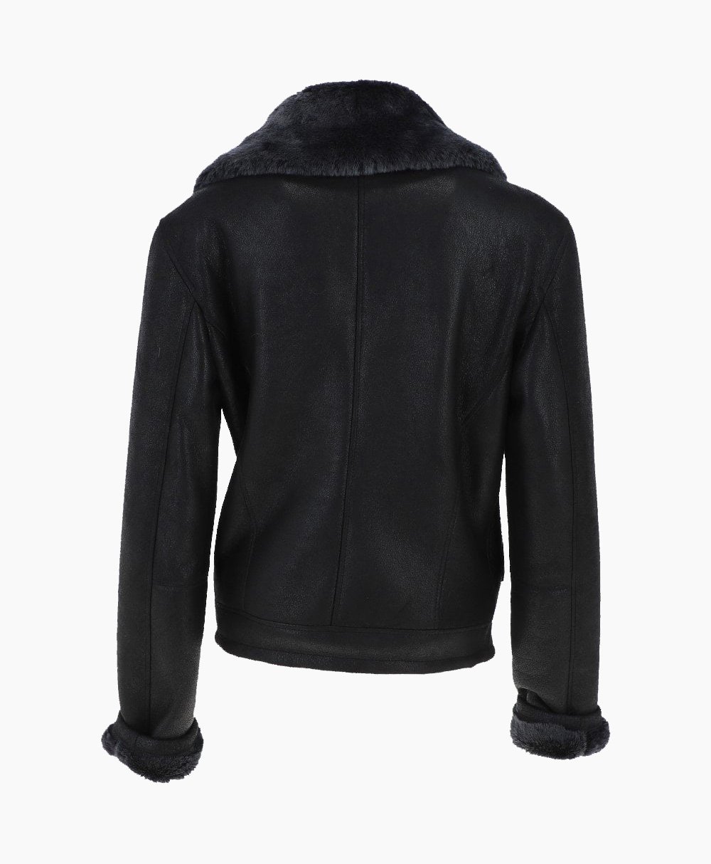 Women's Shearling Sheepskin Aviator Jacket Black Lenox Women's Shearling Sheepskin Aviator Jacket Black Lenox
