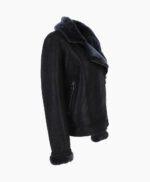 Women's Shearling Sheepskin Aviator Jacket Black Lenox