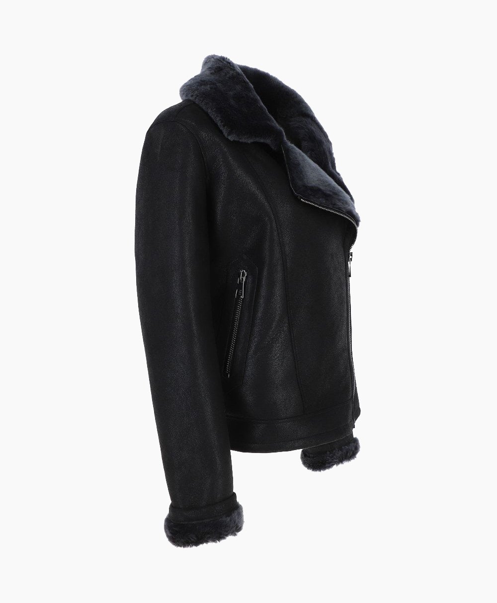 Women's Shearling Sheepskin Aviator Jacket Black Lenox Women's Shearling Sheepskin Aviator Jacket Black Lenox